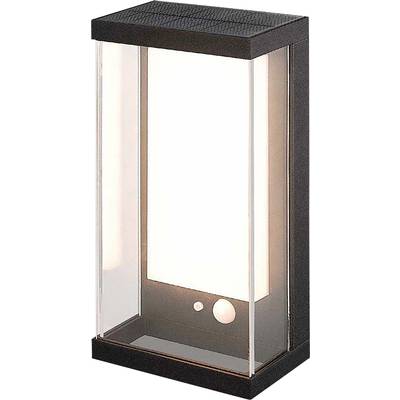 Luminaire extérieur au cadre rectangulaire noir et aux parois transparentes, diffusant une lumière claire et diffuse.