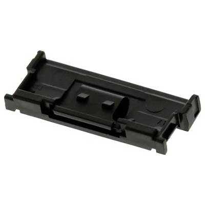 Un porte-carte SIM en plastique noir est présenté sur un fond uni, doté de fentes et de rainures pour maintenir une carte SIM de manière sécurisée.