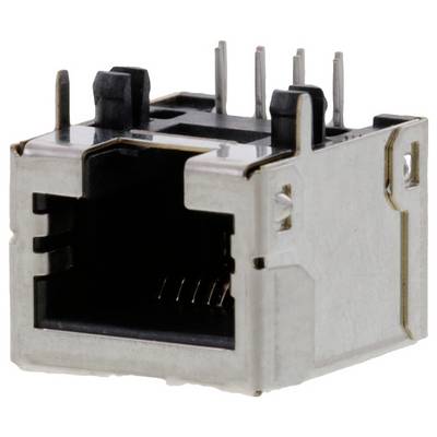 Un connecteur de port Ethernet métallique avec plusieurs broches, utilisé pour la transmission de données et la connectivité réseau dans les appareils électroniques.