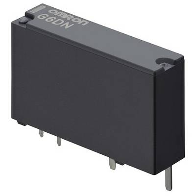 Relais rectangulaire noir portant l'inscription 'Omron G8DN' sur le dessus, avec des broches de connexion électrique visibles sur sa face inférieure.