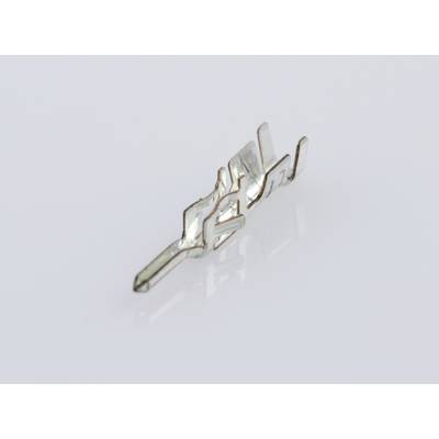 Une broche de contact métallique unique sur une surface blanche. Elle présente une forme complexe et dentelée et sert aux connexions électroniques.