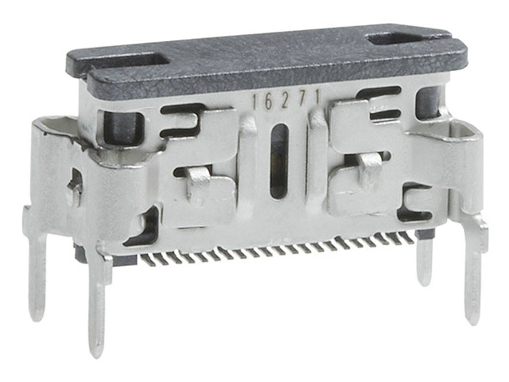 Un connecteur métallique multi-broches avec un système de fixation. Idéal pour les connexions électriques dans les appareils électroniques.