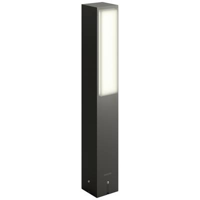 Un luminaire extérieur LED noir, rectangulaire, avec une longue zone lumineuse blanche verticale en haut, adapté à l'éclairage de jardin ou de chemin.
