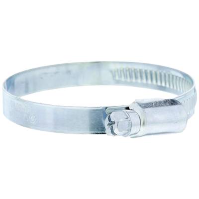 Un collier de serrage métallique en gros plan avec vis de serrage, utilisé pour fixer des tuyaux sur des tubes ou des raccords.