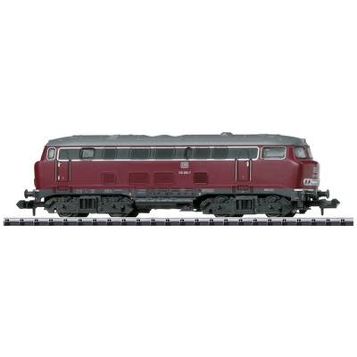 Une locomotive modèle rouge est posée sur des rails. Elle présente une forme aérodynamique distinctive et appartient au type de véhicule des Chemins de fer allemands.