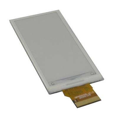 Un écran E-Ink rectangulaire avec une bande de connexion en bas, adapté aux applications électroniques.