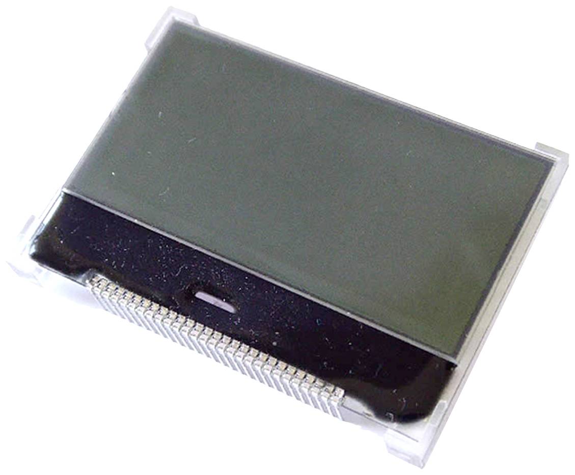 Un module d'affichage électronique rectangulaire avec des contacts métalliques sur un bord. Il dispose d'un écran vert foncé.