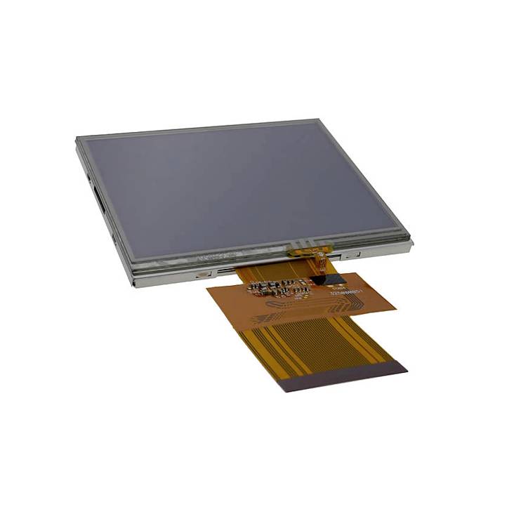 Image d'un écran LCD avec un câble plat connecté, utilisé pour la connexion à des appareils électroniques.