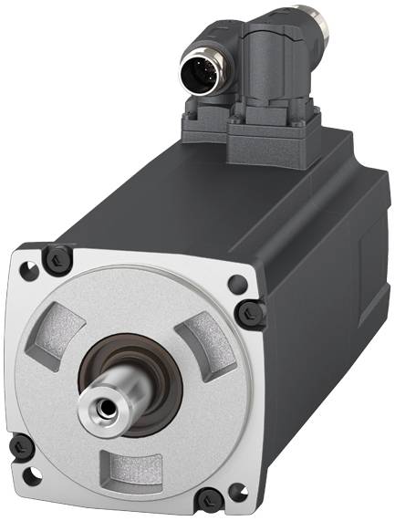 Un moteur électrique noir, rectangulaire, avec une fiche de connexion visible et un ergot de connexion métallique à l'avant.
