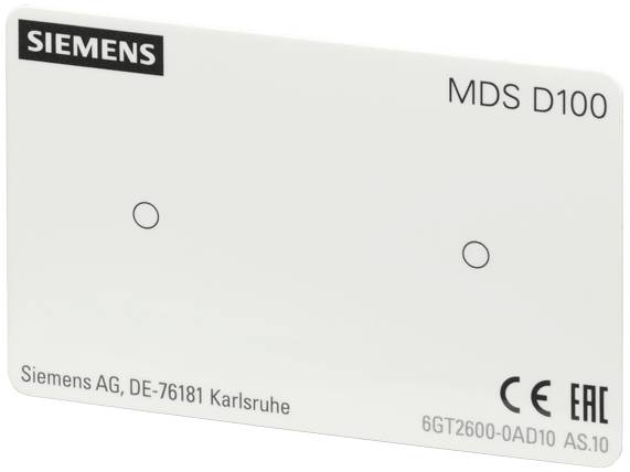 Carte 'Siemens MDS D100' avec logo Siemens, marquage CE et EAC, site de Karlsruhe.
