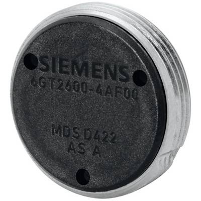 Transpondeur Siemens rond à surface noire et bordure argentée, avec l'inscription 'MDS D422' et le numéro de série '6GT2600-4AF00'.