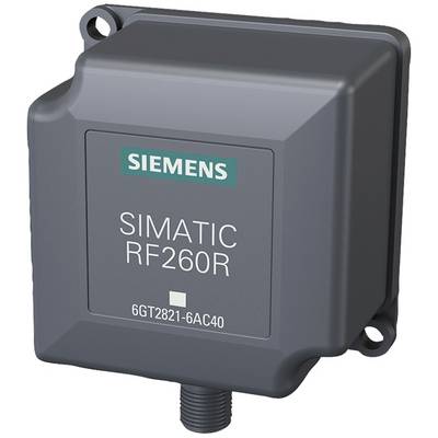 Lecteur Siemens SIMATIC RF260R sur un boîtier carré gris avec des trous de fixation dans deux coins et un raccordement de câble en bas.