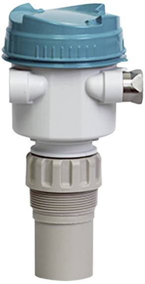 Un appareil de mesure doté d'un boîtier supérieur cylindrique bleu et d'une partie inférieure grise, utilisé pour mesurer le niveau de remplissage dans des contenants.