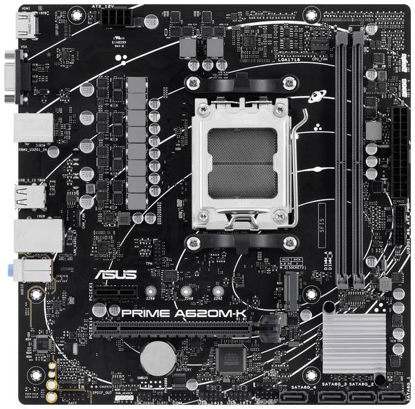Asus PRIME A620M-K Carte mère Socket (PC) AMD® AM5 Facteur de forme (détails) Micro-ATX Chipset de la carte mère AMD® A620