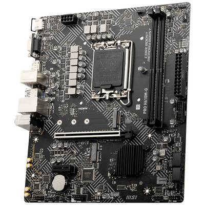 Carte mère noire avec plusieurs connexions et emplacements, incluant un port HDMI et des emplacements RAM. Conçue pour l'assemblage d'ordinateur.