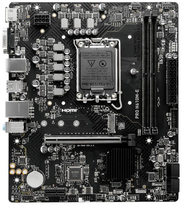 MSI PRO H610M-E Carte mère Socket (PC) Intel® 1700 Facteur de forme (détails) Micro-ATX Chipset de la carte mère Intel® H610