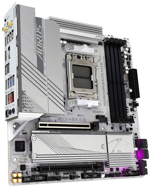 Gigabyte B650M A ELITE AX ICE Carte mère Socket (PC) AMD® AM5 Facteur de forme (détails) Micro-ATX Chipset de la carte mère AMD® B650