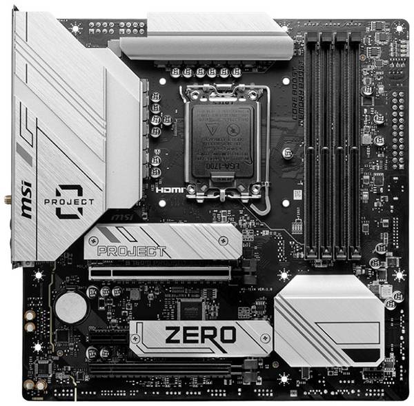 MSI B760M PROJECT ZERO Carte mère Socket (PC) Intel® 1700 Facteur de forme (détails) Micro-ATX Chipset de la carte mère Intel® B760