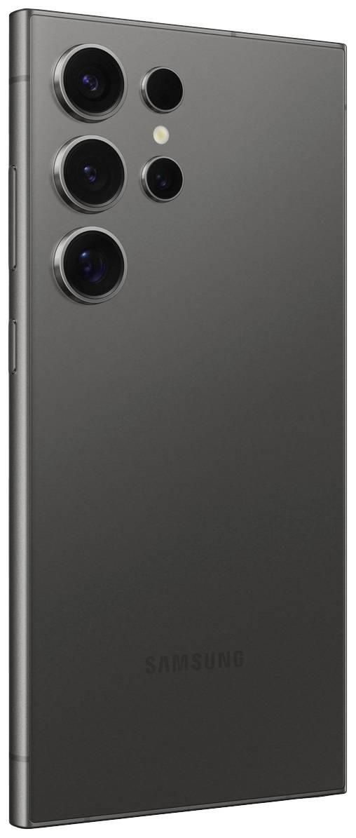 Un smartphone avec plusieurs caméras arrière, dans un design fin et sombre. Le nom du fabricant 'Samsung' gravé en bas.