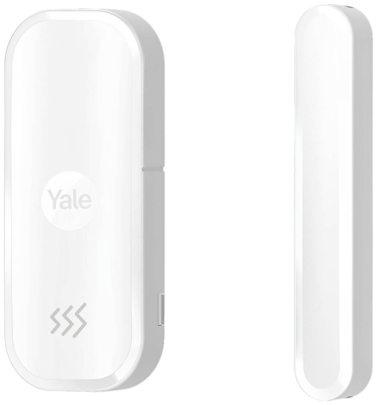 Capteur de porte de Yale pour la surveillance de sécurité, composé de deux composants magnétiques blancs.