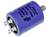 Condensateur électrolytique bleu à trois bornes avec spécifications techniques imprimées.