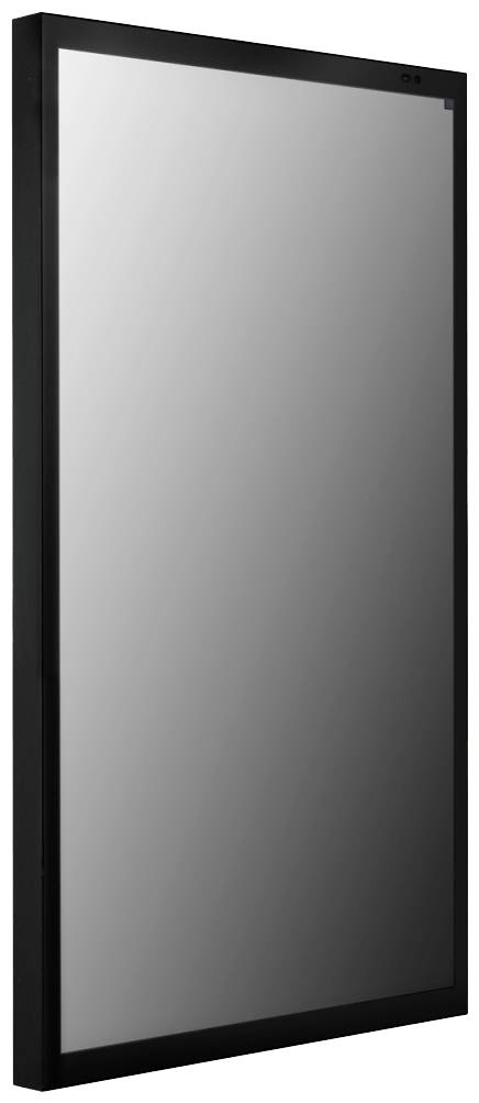 Miroir noir, rectangulaire, à surface lisse et bordure fine.
