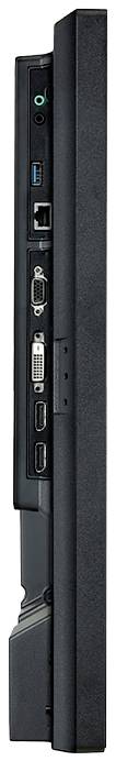 Vue arrière d'un écran d'ordinateur avec plusieurs ports, notamment HDMI, USB et entrée audio, permettant de connecter différents appareils.