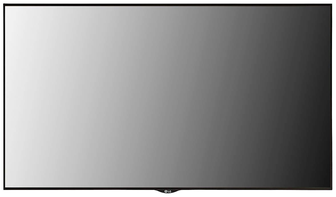 Écran plat noir, vu de face ; logo LG visible en bas au centre.