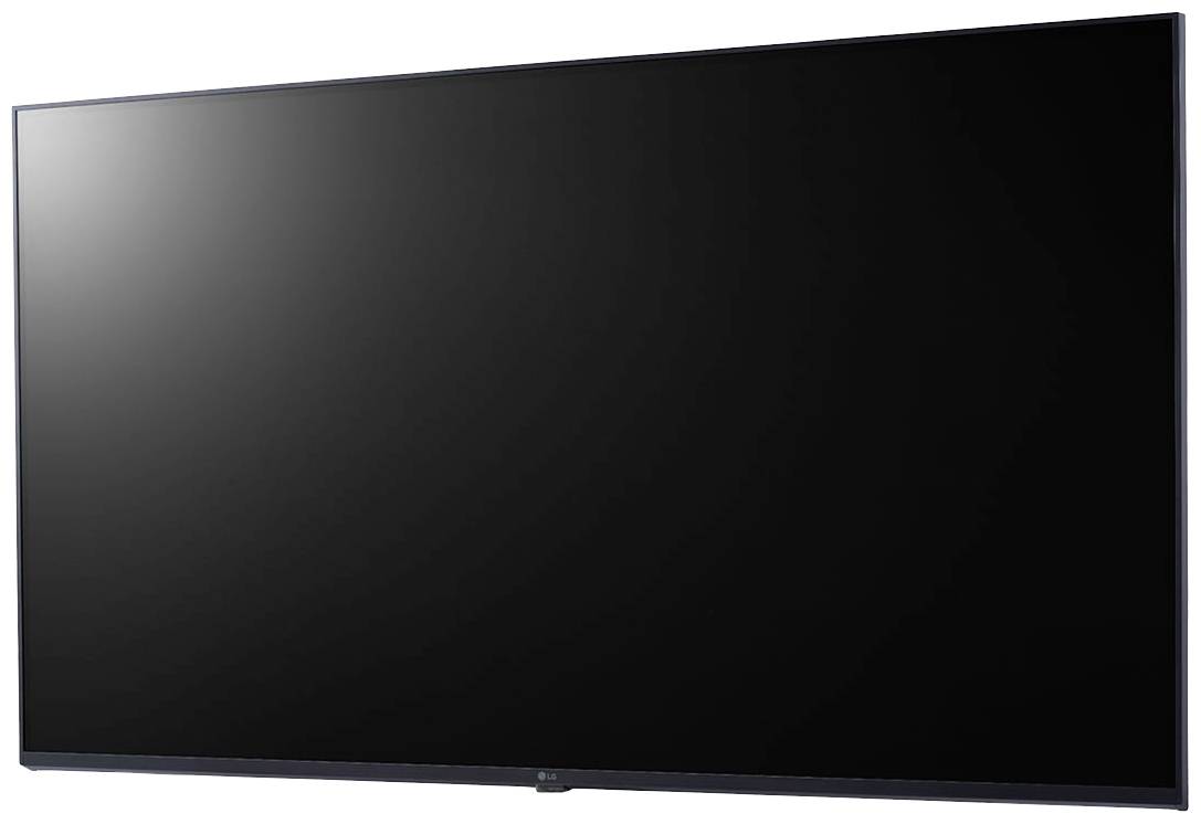 Téléviseur plat noir à grand écran, sans contenu visible ni marque.