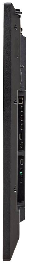 Écran plat vu de profil avec plusieurs ports, dont HDMI et USB.