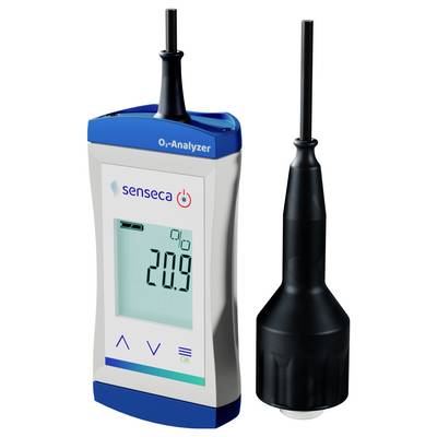 Appareil 'Analyseur O2' avec affichage numérique indiquant '20,9'. Comprend une longue sonde de capteur noir pour la mesure de l'oxygène.