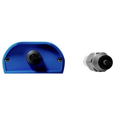 Un gros plan sur deux capteurs : l'un bleu avec un bouton noir, et l'autre un cylindre métallique gris, tous deux utilisés pour détecter la proximité.