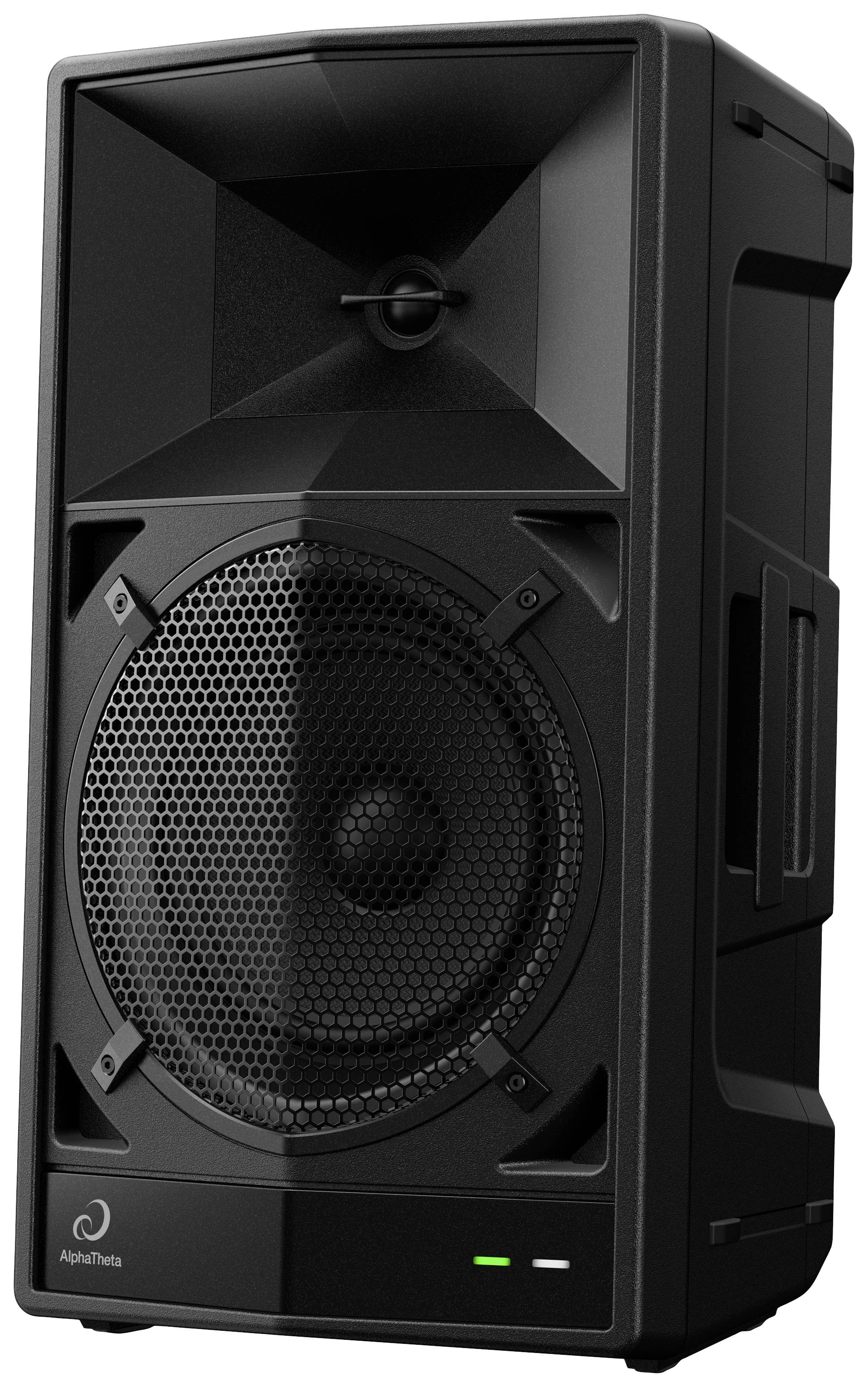 Haut-parleur avec boîtier rectangulaire et un grand haut-parleur au centre. Adapté aux applications audio professionnelles.