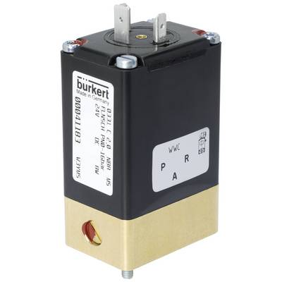 'Vanne Bürkert, noir et or, à commande électrique, Made in Germany. Utilisée pour le contrôle des liquides et des gaz.'