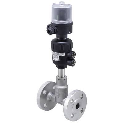Vanne industrielle à entraînement pneumatique avec connexions à bride, adaptée pour une utilisation dans les systèmes de canalisations.