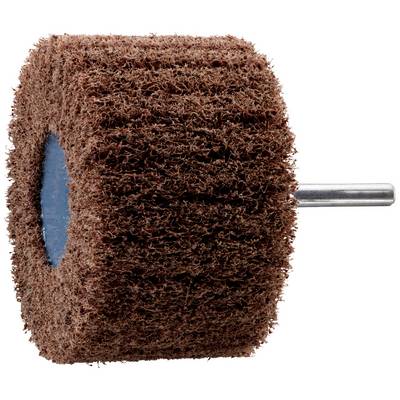 Accessoire de meulage brun avec tige métallique à monter sur des outils, utilisé pour lisser et polir des surfaces.