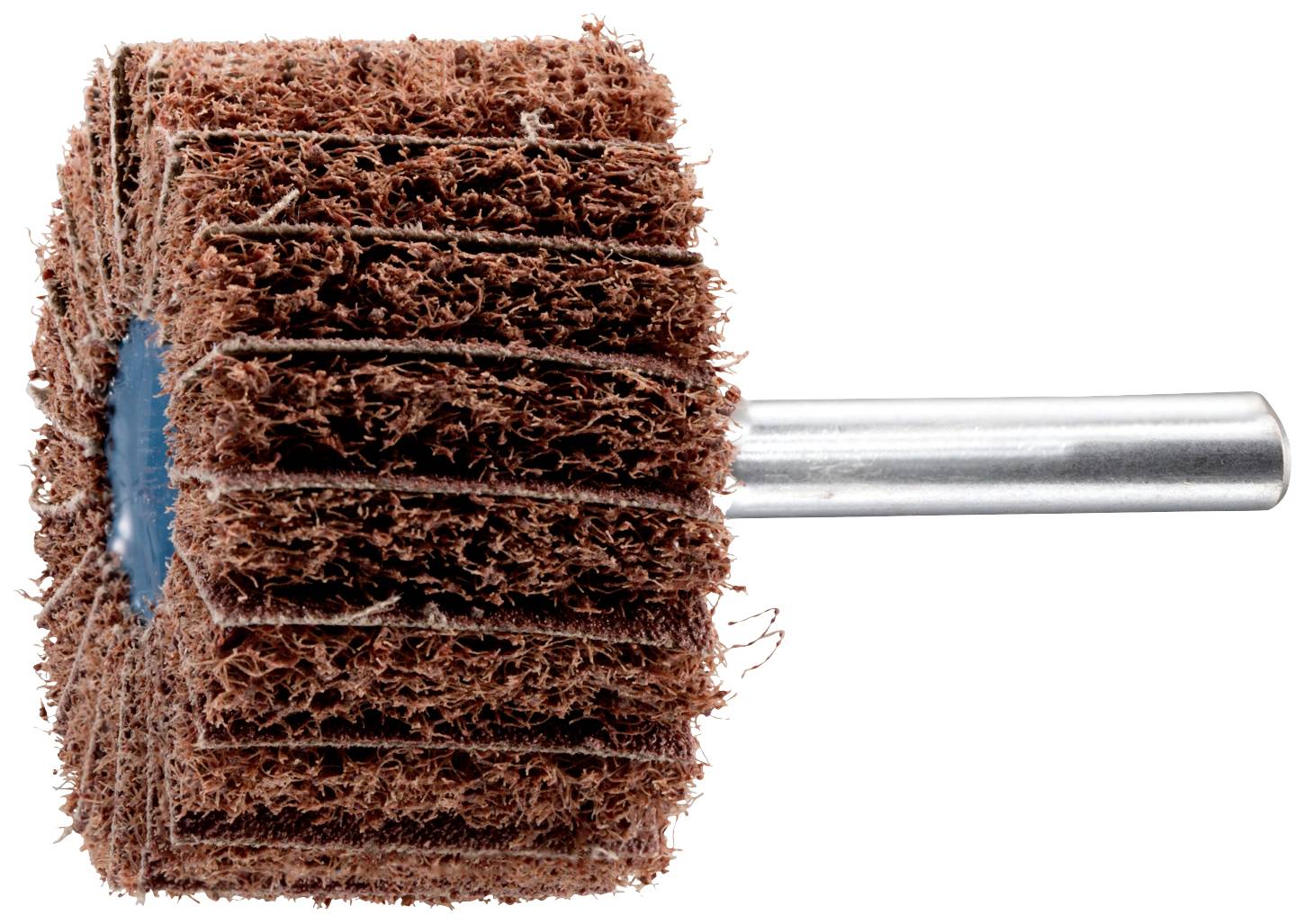 Un outil de meulage avec une surface abrasive grossière de couleur rouille et une poignée argentée, adapté au polissage ou à la finition de surfaces.