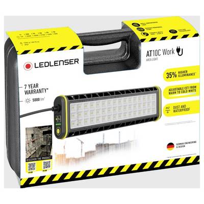 Lampe de travail 'Ledlenser AT10C Work' en mallette, 5000 lm, garantie de 7 ans, 35% de luminosité supplémentaire, étanche à la poussière et à l'eau, réglable du chaud au froid.