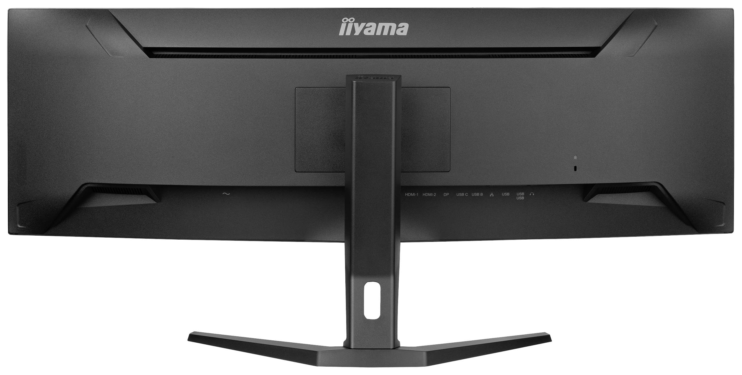 Un moniteur d'ordinateur noir vu de dos, avec un socle stable et un logo 'iiyama' en haut.