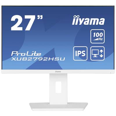 Moniteur iiyama de 27 pouces, modèle ProLite XUB2792HSU, affichant des symboles pour 100 Hz, technologie IPS et support réglable.