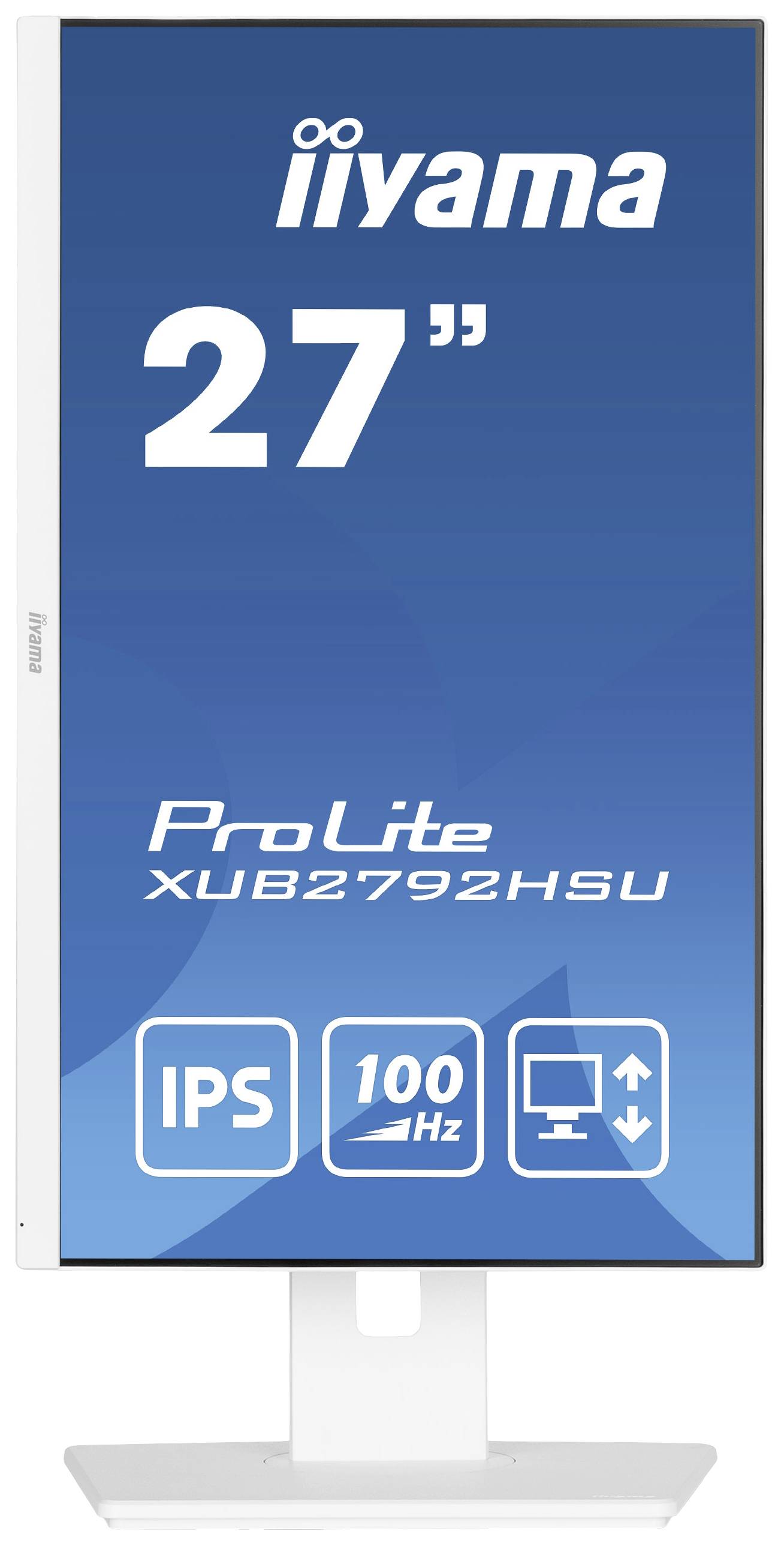 Moniteur Iiyama ProLite XUB2792HSU, 27 pouces, Panneau IPS, 100 Hz, adapté au bureau et au home office, avec support réglable.
