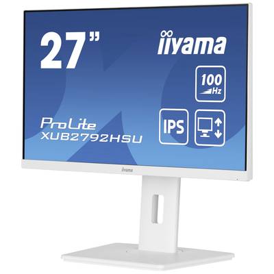 Un moniteur iiyama de 27 pouces, modèle ProLite XUB2792HSU, avec une fréquence de 100 Hz et technologie IPS, sur un support réglable blanc.