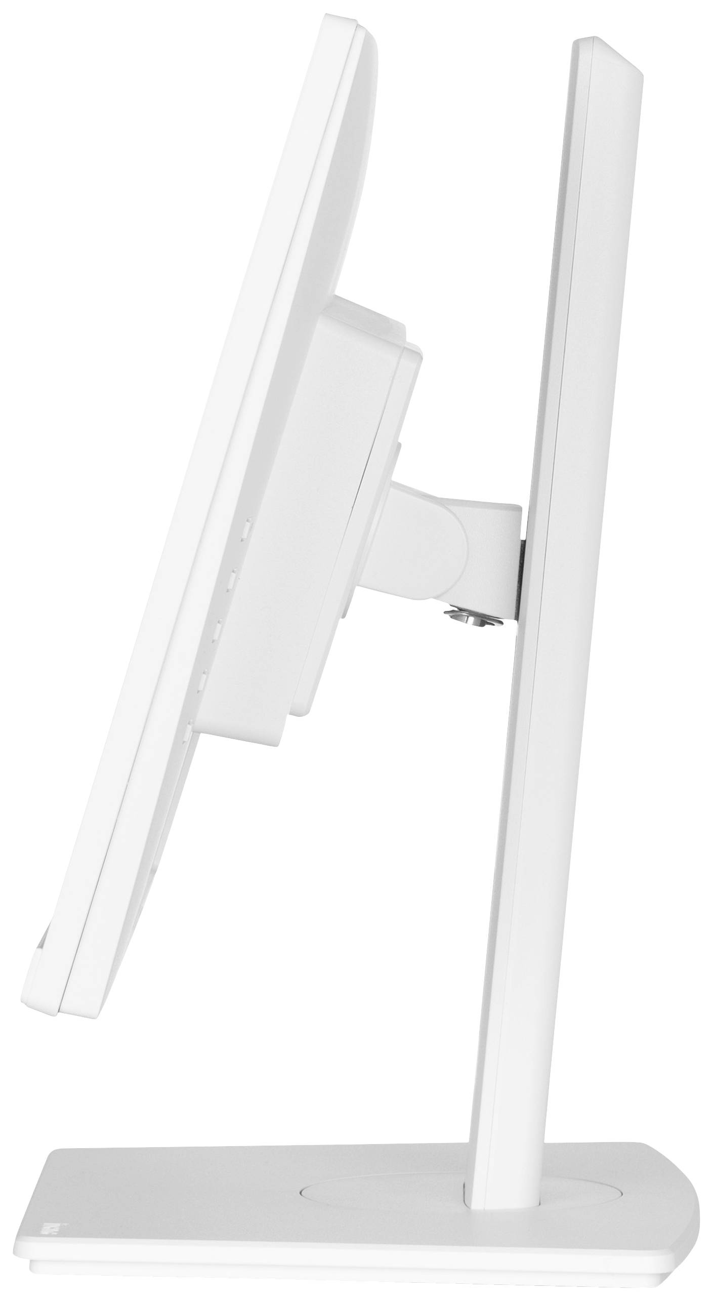 Un écran d'ordinateur vu de profil, parfaitement aligné sur un support blanc simple.