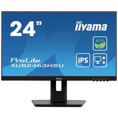 Moniteur de 24 pouces de diagonale d'écran, marque, modèle 'ProLite XUB2463HSU'. Symboles pour le mode Eco et la technologie IPS.