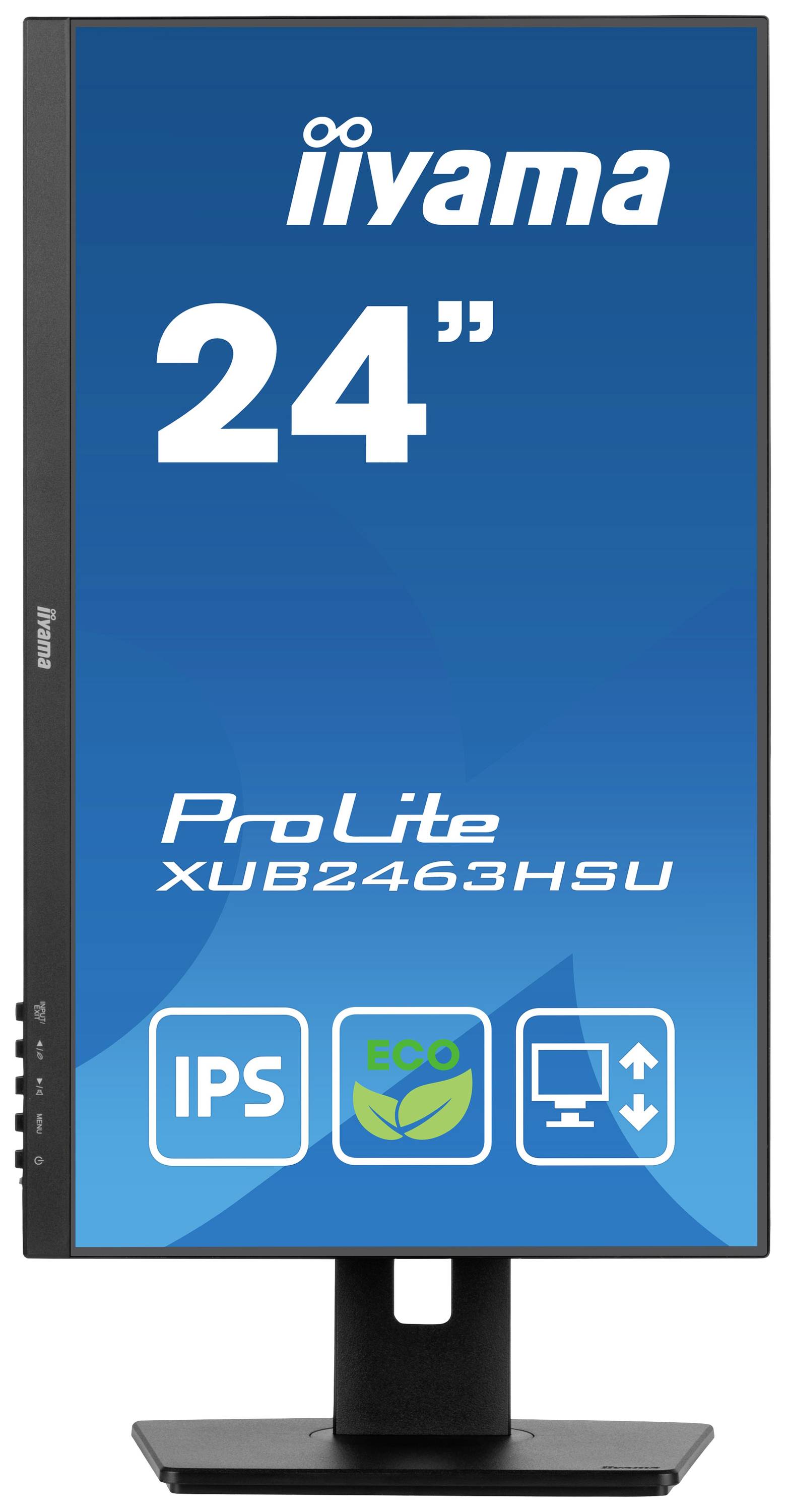 Moniteur, marque iiyama, modèle ProLite XUB2463HSU, 24 pouces, technologie IPS, mode Eco, pied réglable.