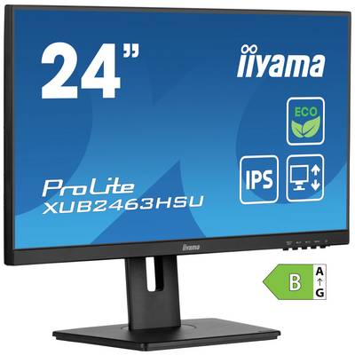 Un écran d'ordinateur noir portant l'inscription '24"', 'iiyama', 'ProLite XUB2463HSU' et des symboles 'Eco' et 'IPS'.