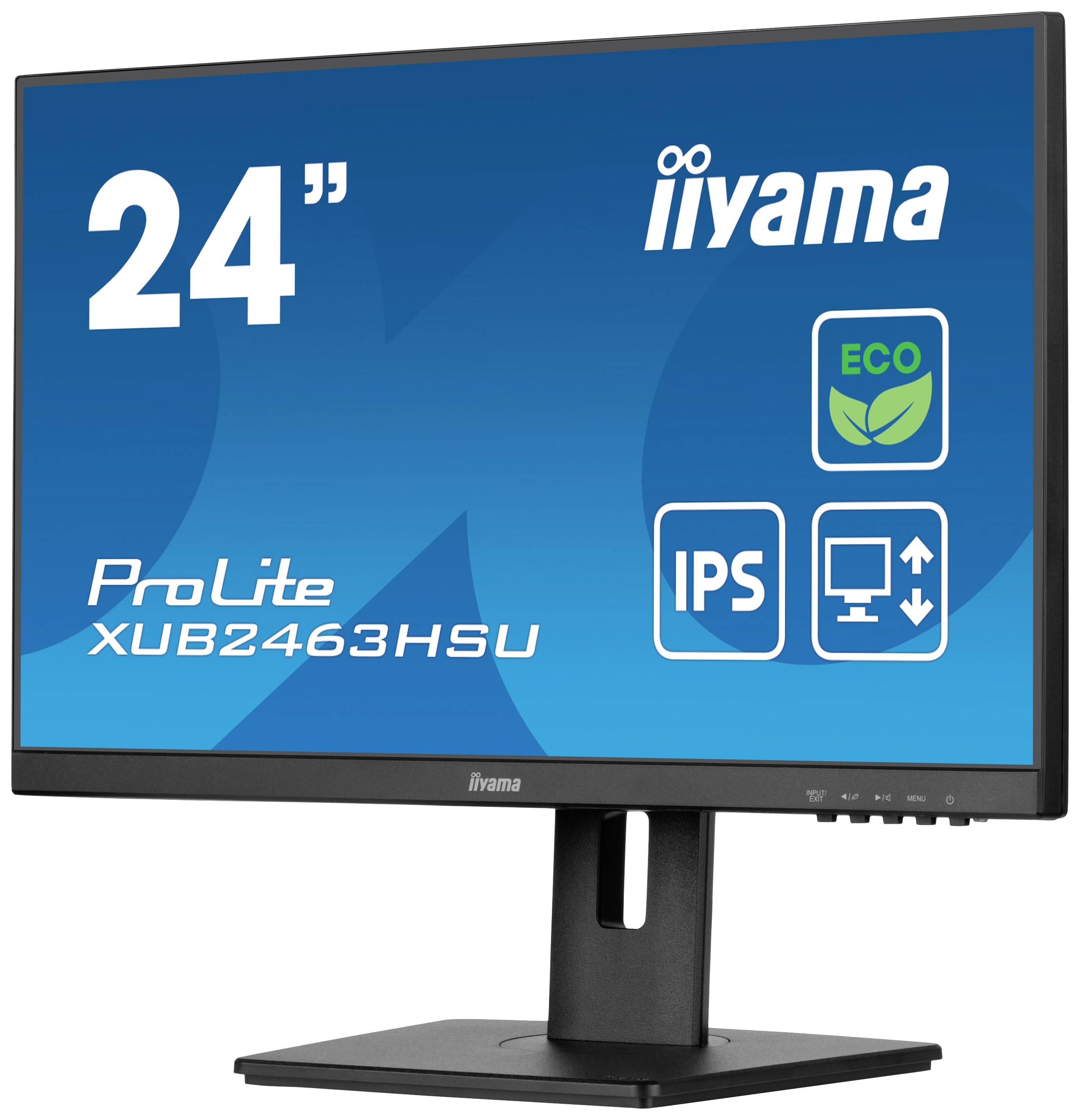 Moniteur de 24 pouces avec technologie IPS et mode Eco, modèle 'ProLite XUB2463HSU', de iiyama, sur socle noir.