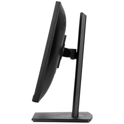 Un écran plat vu de côté, installé sur un socle stable, boîtier noir.