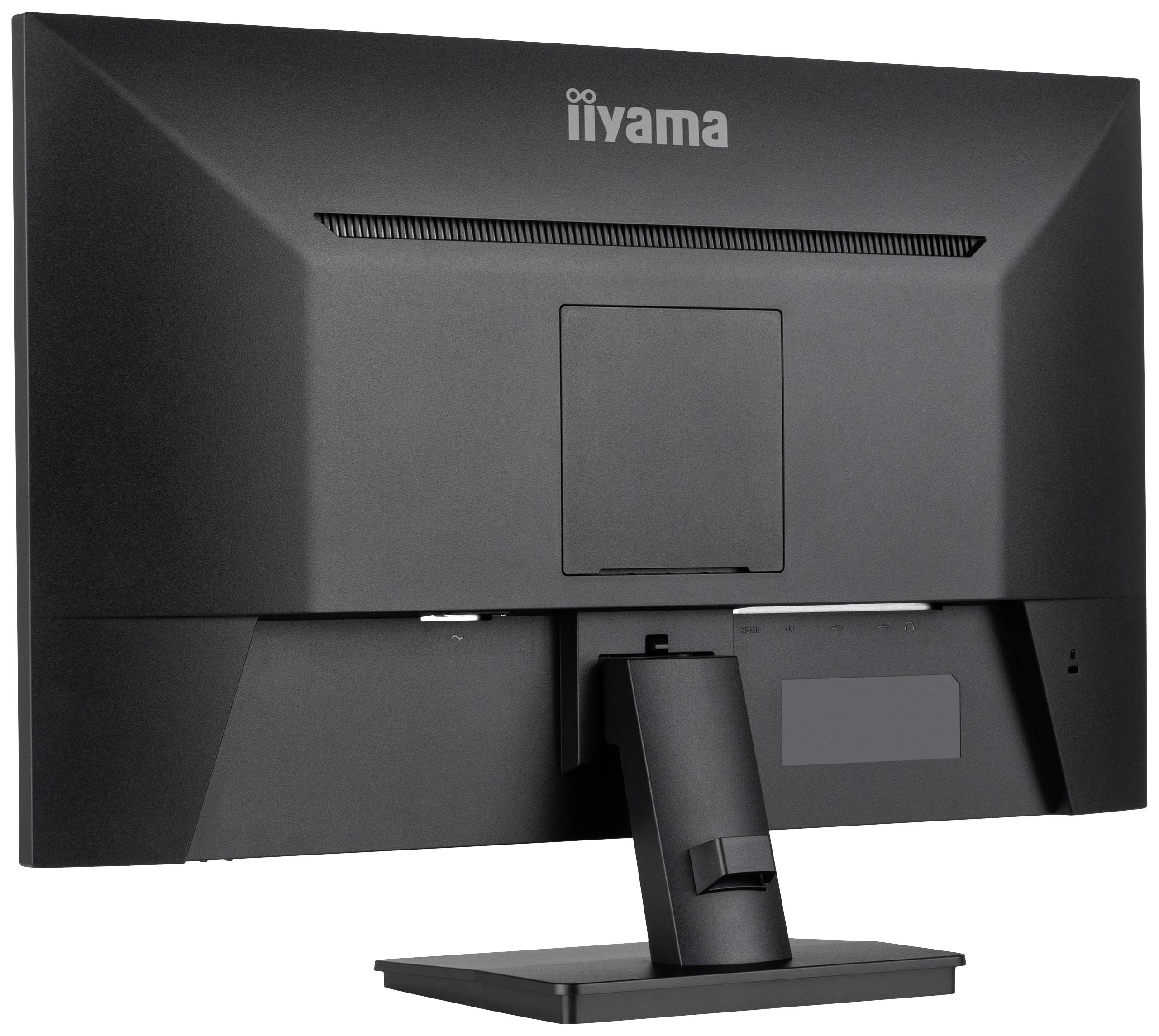 Un moniteur d'ordinateur noir vu de dos, avec le logo 'iiyama' en haut. L'écran est posé sur un socle rectangulaire.