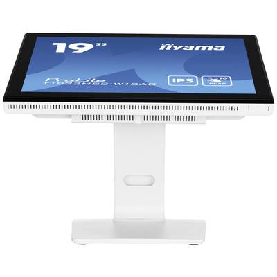 Moniteur 19 pouces avec fonction écran tactile, sur socle blanc. L'écran affiche 'ProLite', 'IPS', '19"', '10 PCAP'.